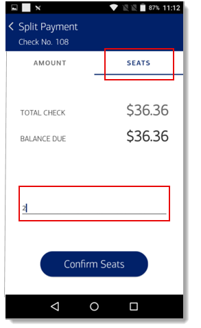 Split payment enter number of seats to split