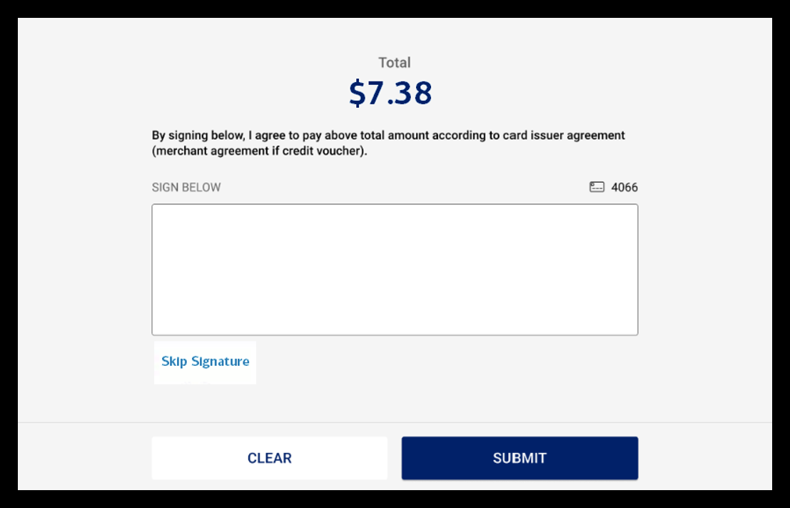 Signature capture in the Customer Display Screen