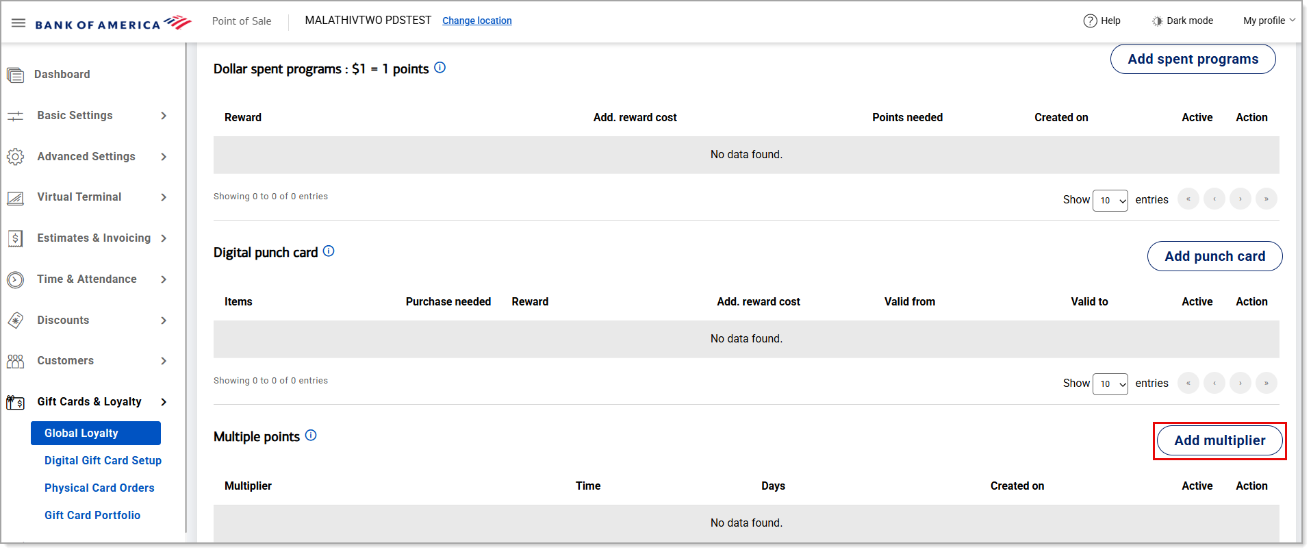 Multiple points programs settings button
