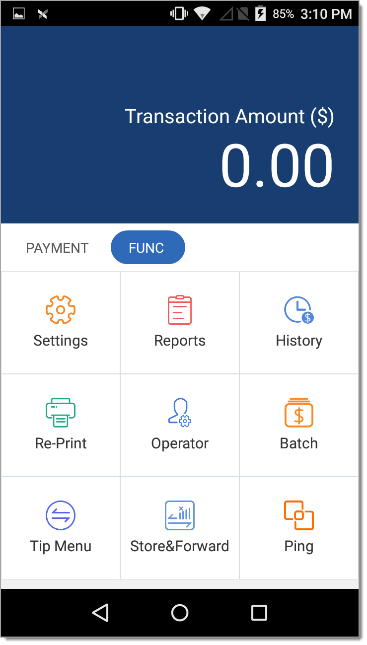 Payments app FUNC tab