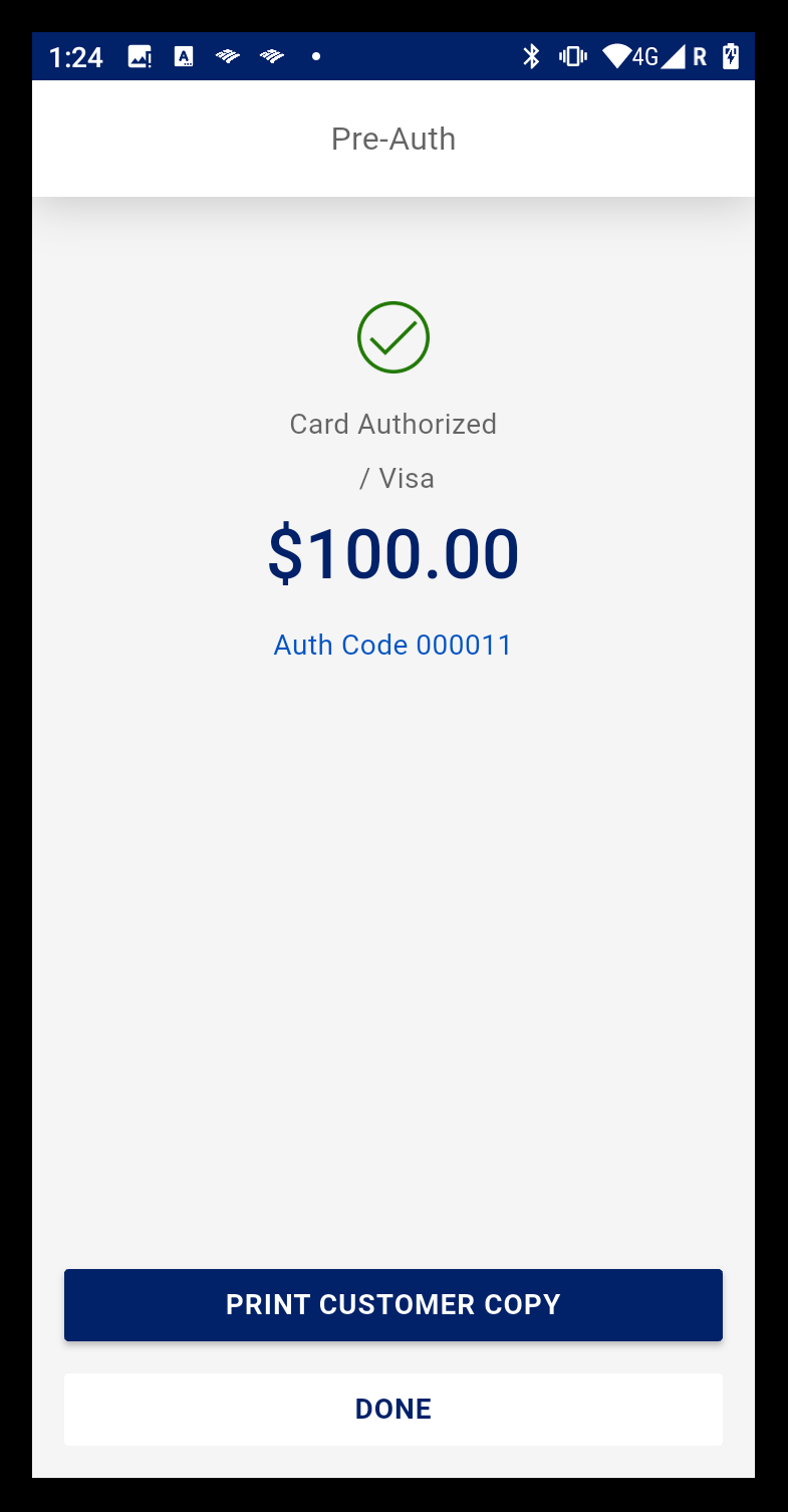 pre-authorization receipt option