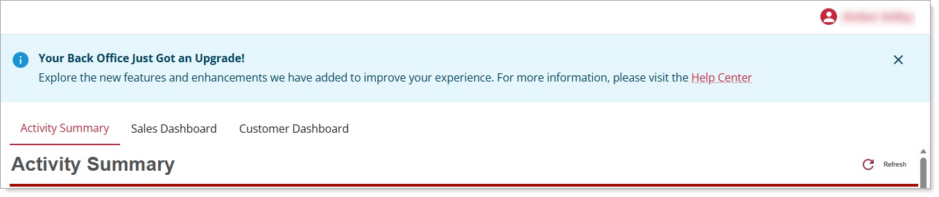 Banner notification advising of the update to the UI with a link to the MHC article discussing the update.