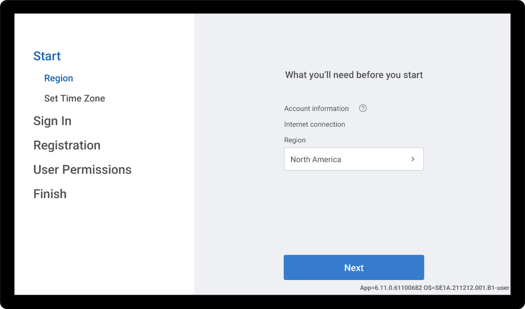 registration start screen