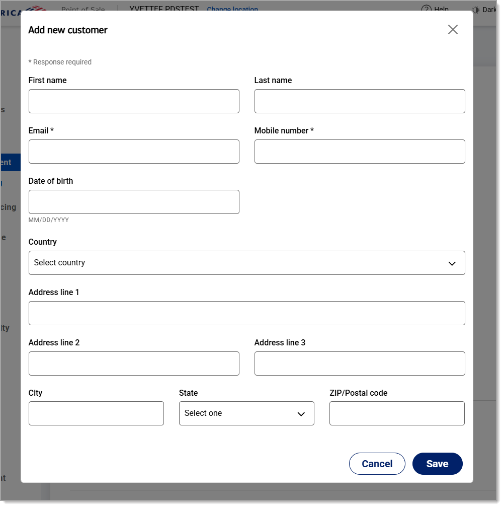Add new customer with asterisks on the Email and Mobile number fields.