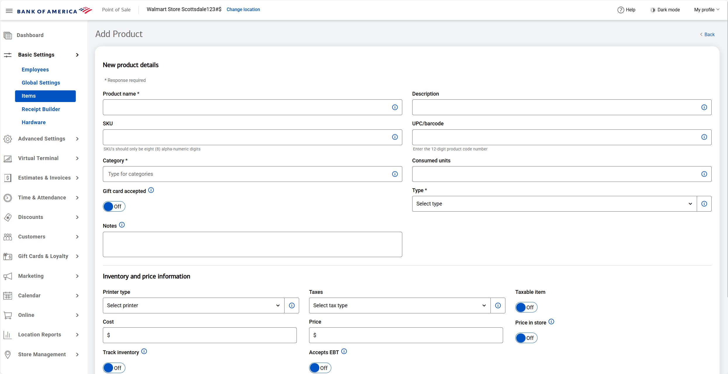 Add product screen