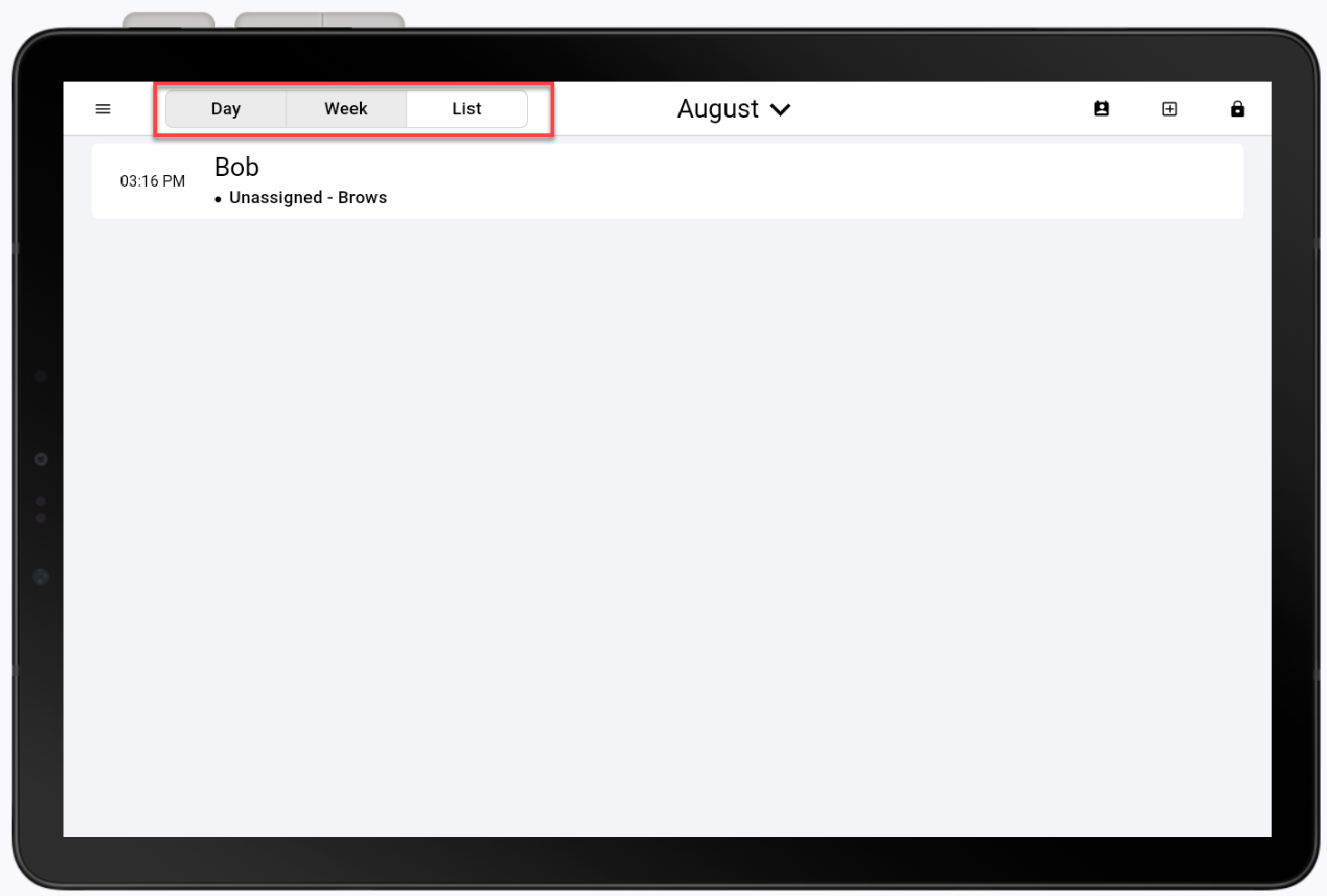 calendar view with tabs highlighted