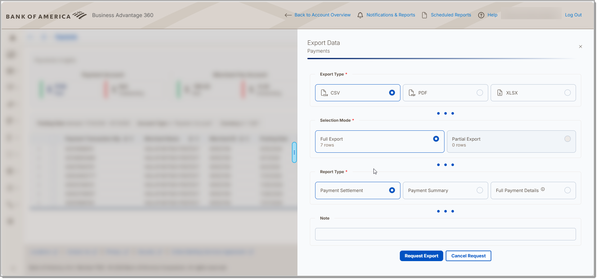 export dialog