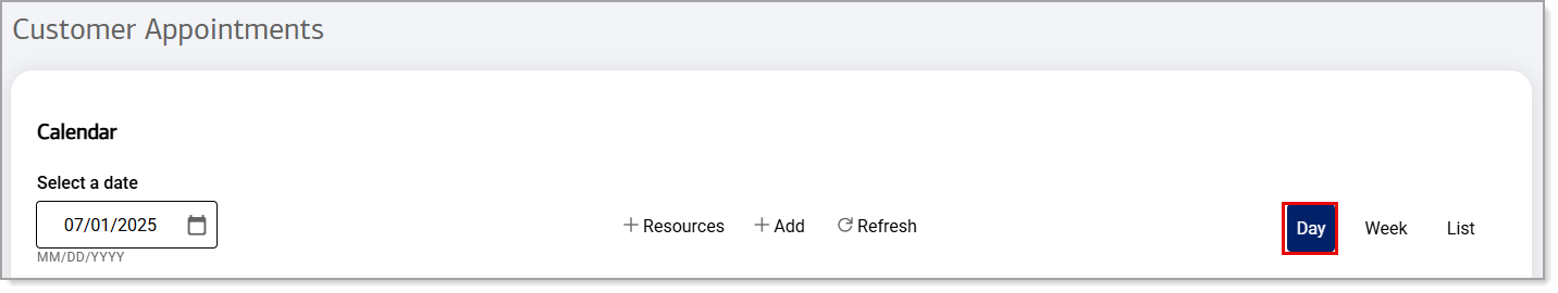 Customer Appointments date selection field