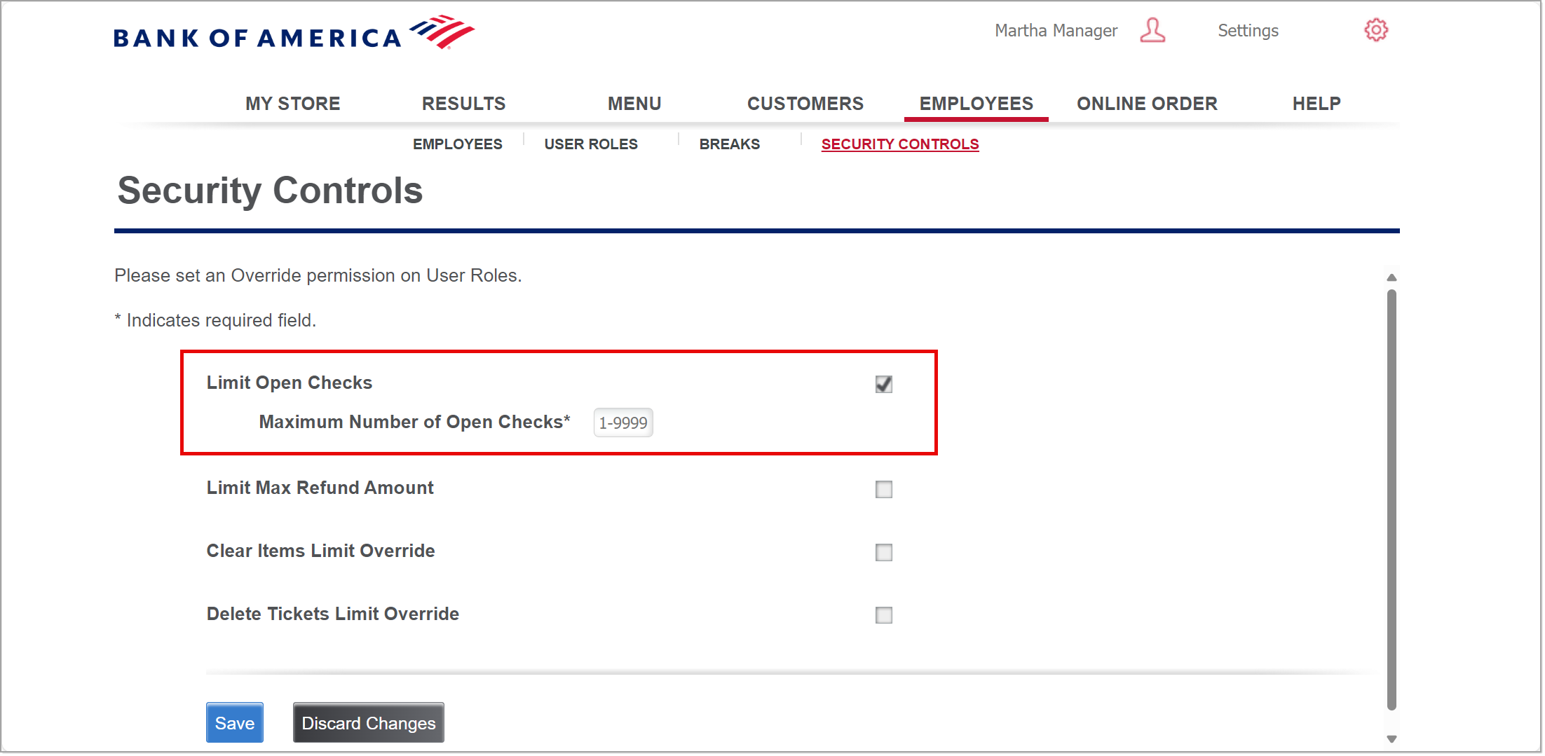 limit open checks with maximum number field displayed