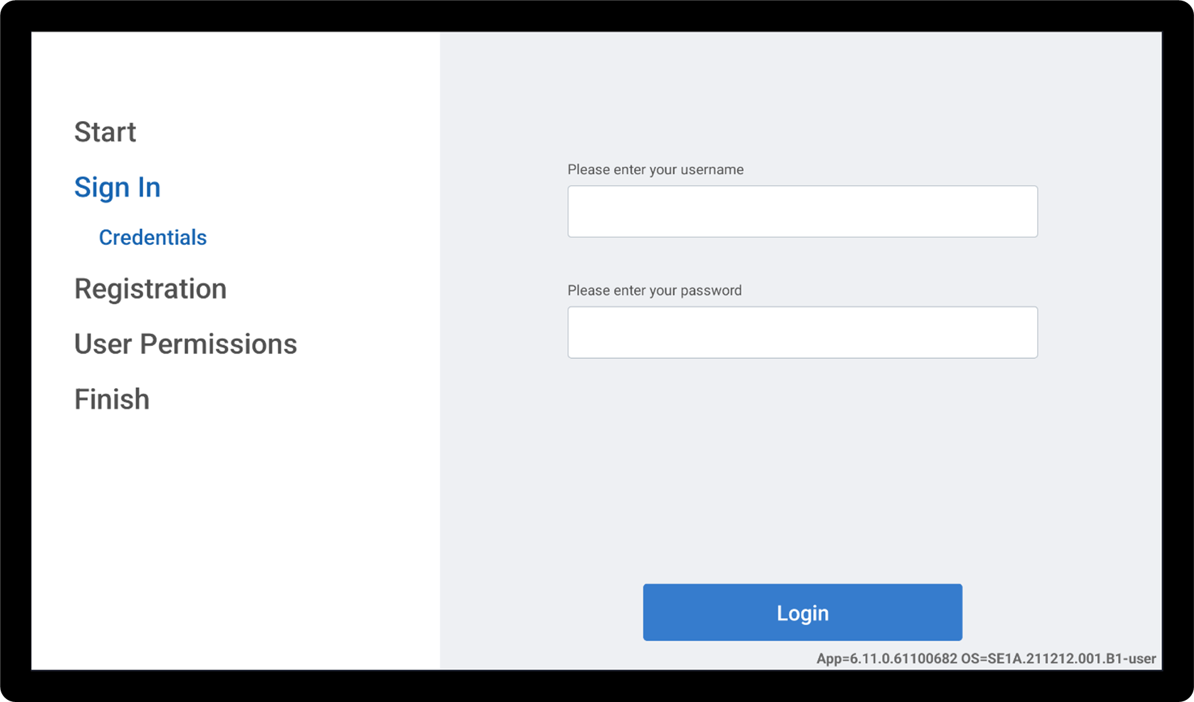 registration login screen