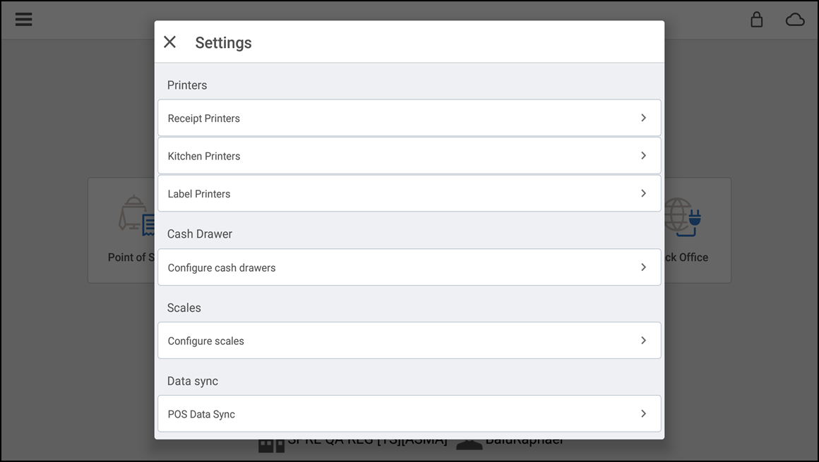 Settings menu