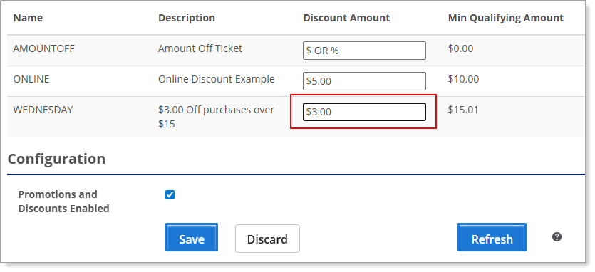 Discount amount field