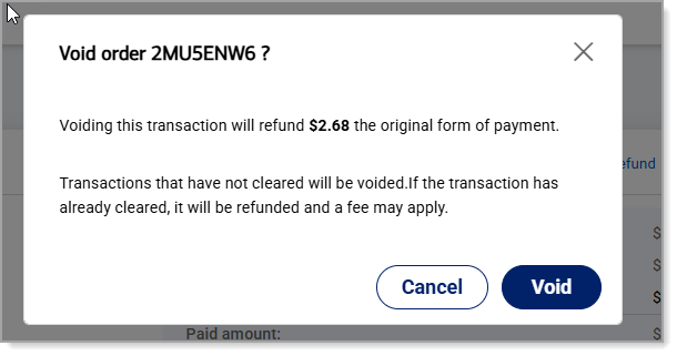 Void confirmation popup