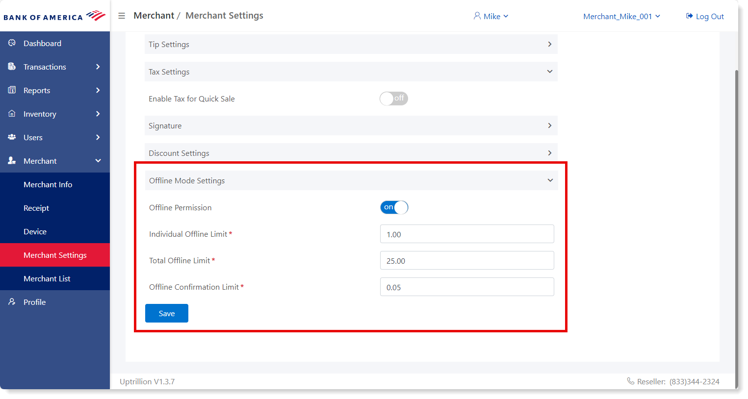 mpos offline mode settings