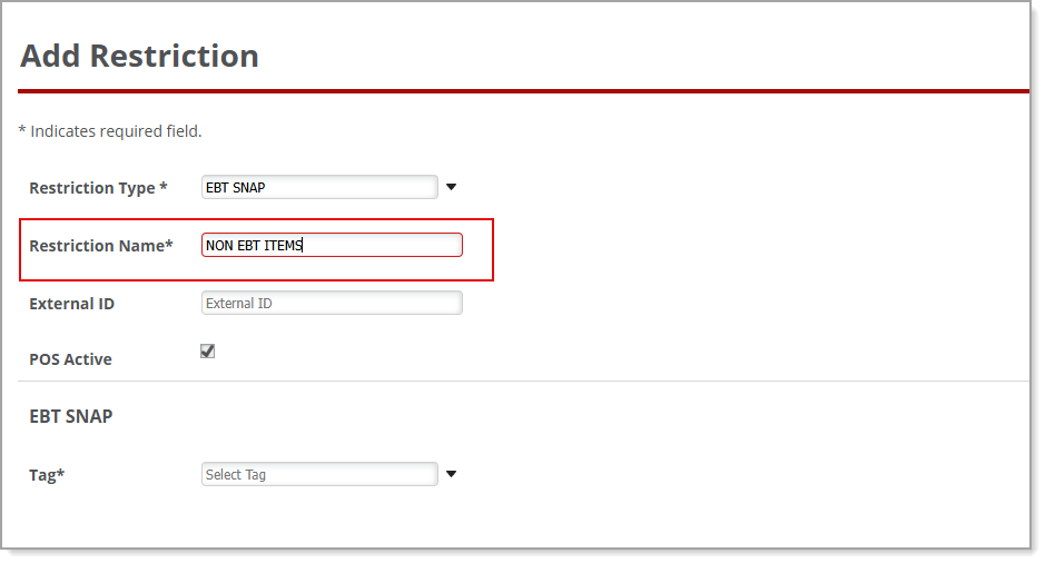 Restriction Name field