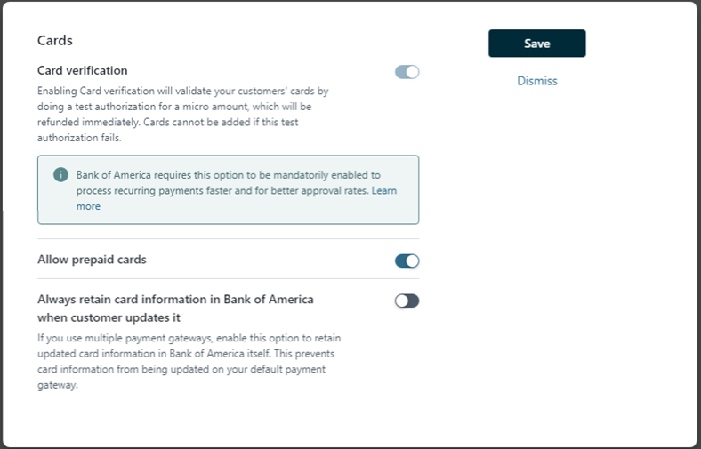 Additional settings options