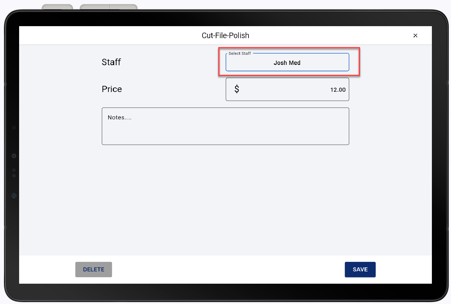select staff highlighted