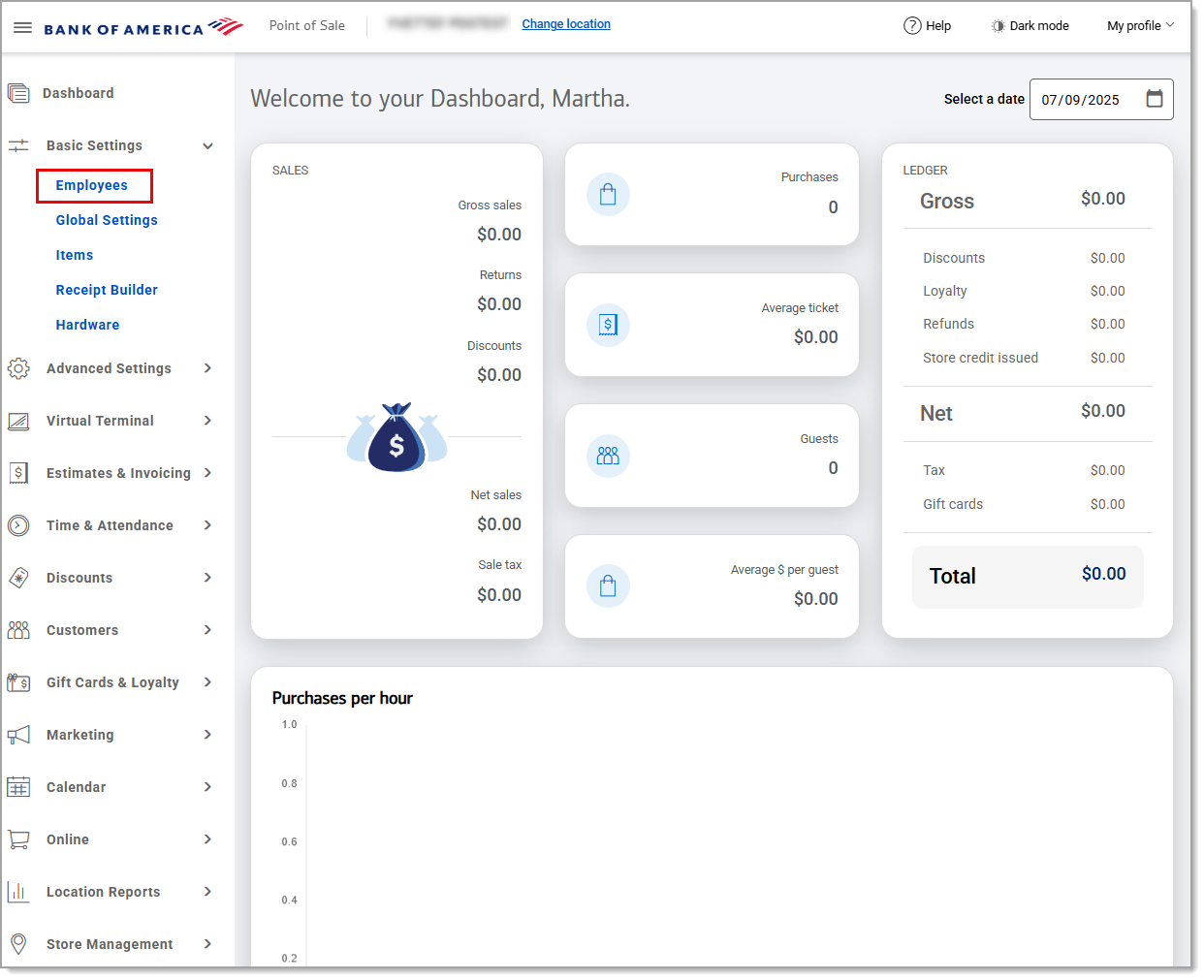 Employees highlighted under Basic Settings from the navigation menu.