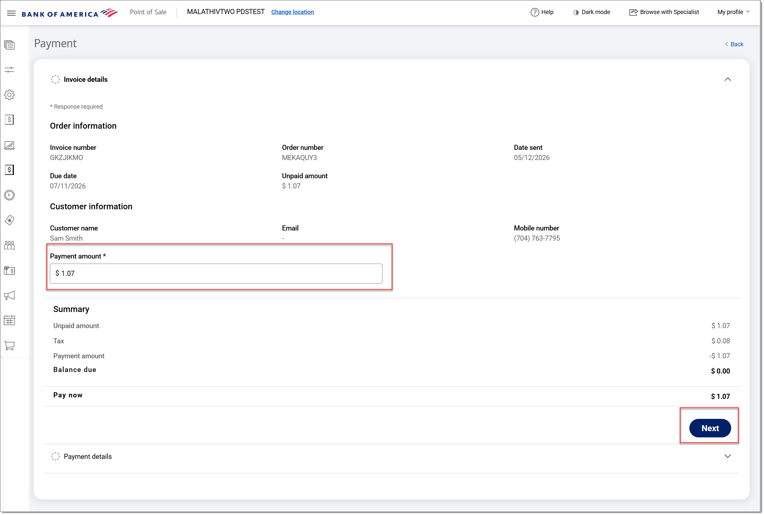 enter a payment amount if there is a partial payment
