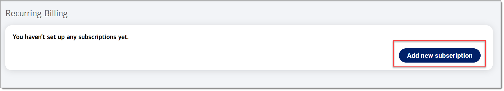 recurring billing add new subscription highlighted