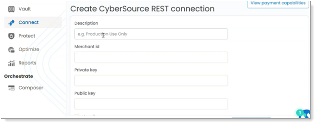 CyberSource REST Connection window.