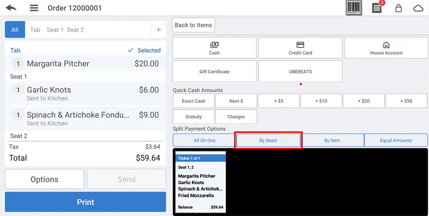 By Seats highlighted in ticket details.