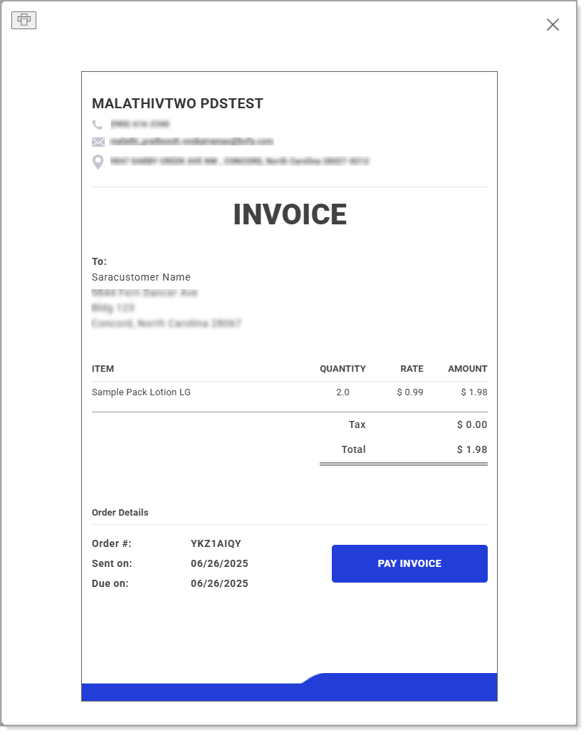Preview of an invoice