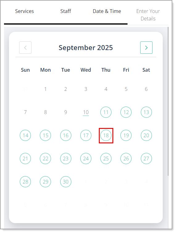 Calendar availability dates on an Appointment site