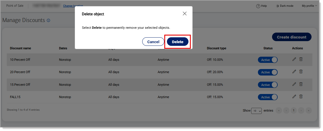 Delete button highlighted.