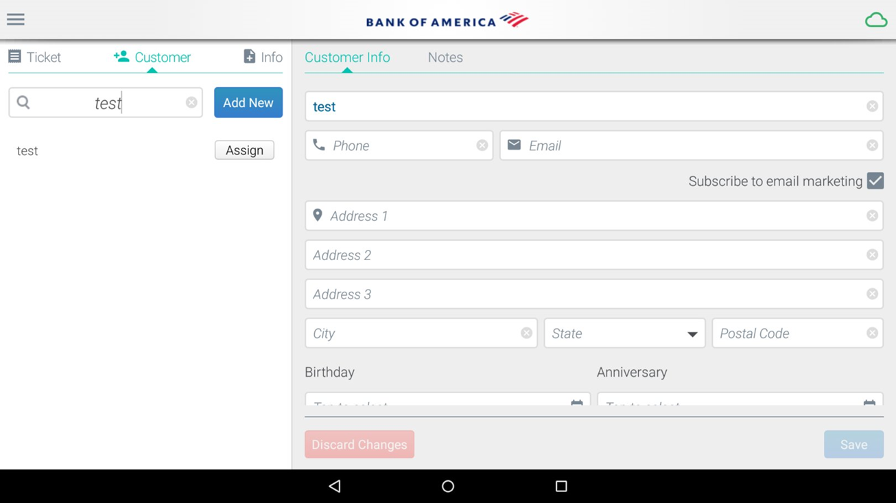 fields to enter customer information