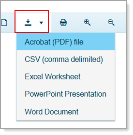 Export icon with file format options.