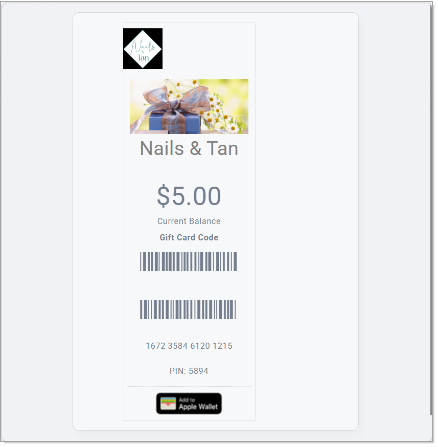 Digital gift card with Apple Wallet button