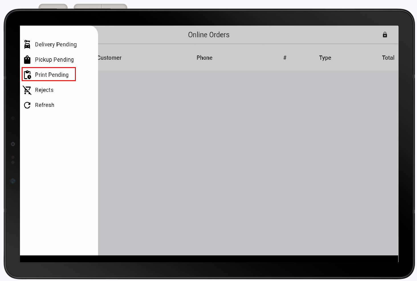 print pending option highlighted