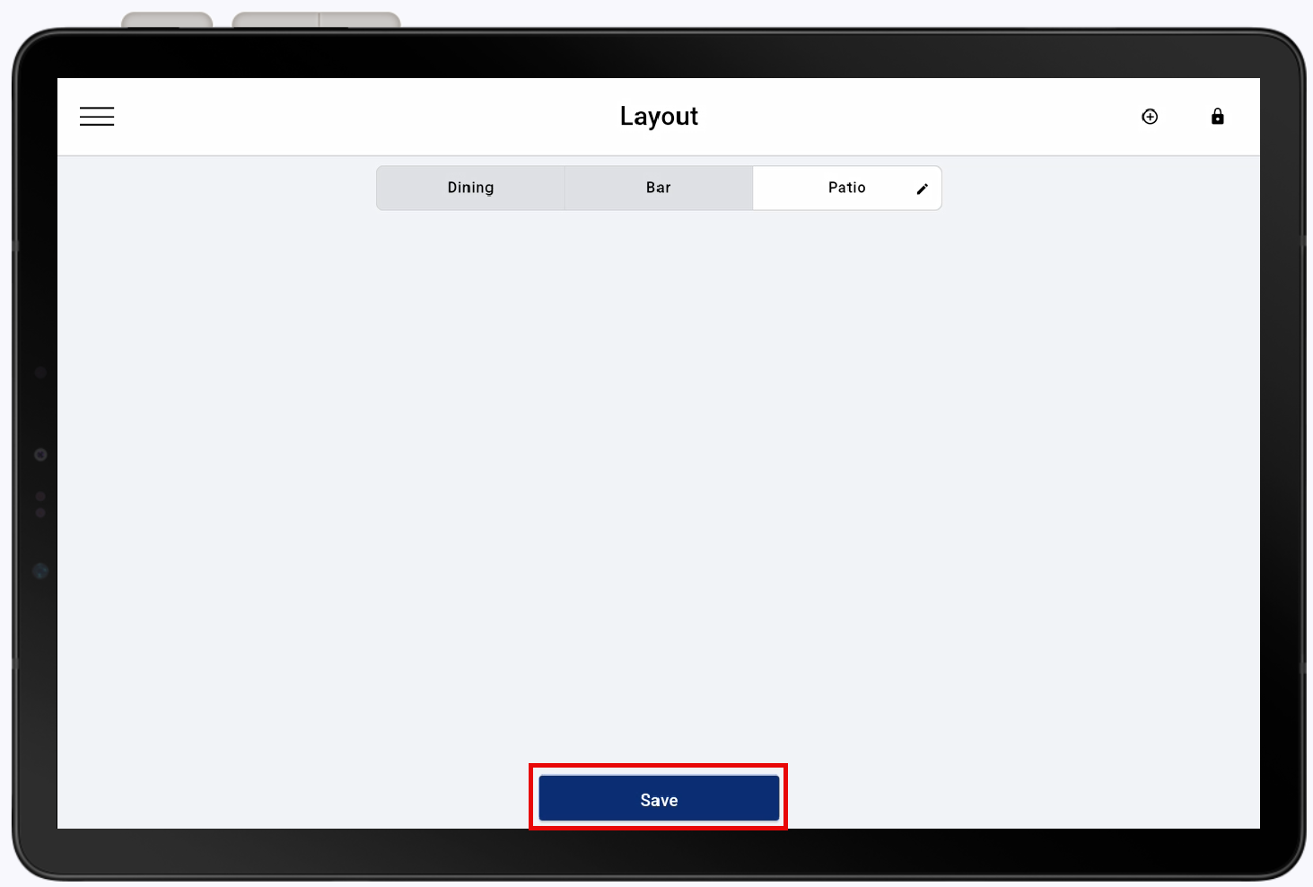 Save button highlighted at the bottom of the Layout display.
