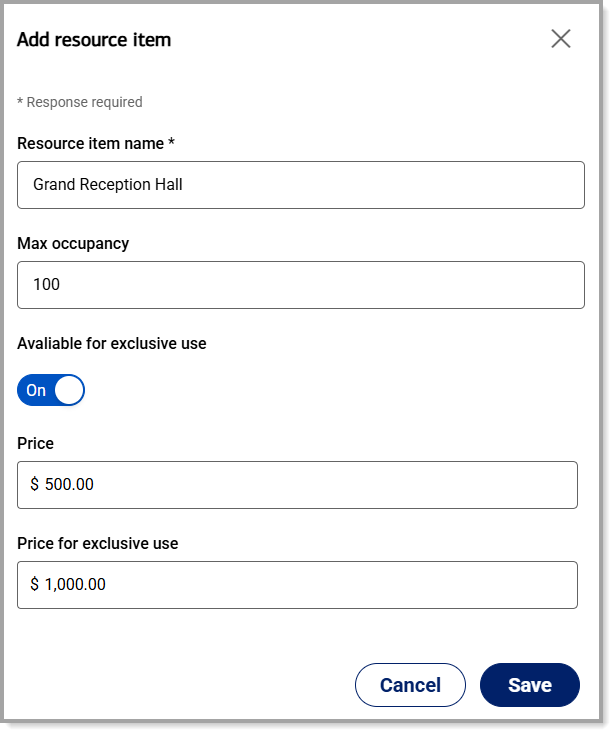 Enter resource item window