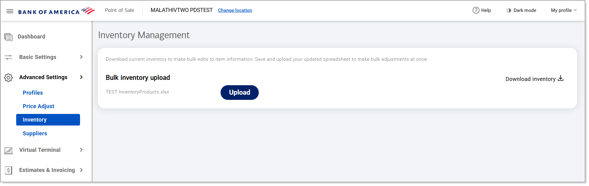 Inventory Upload option