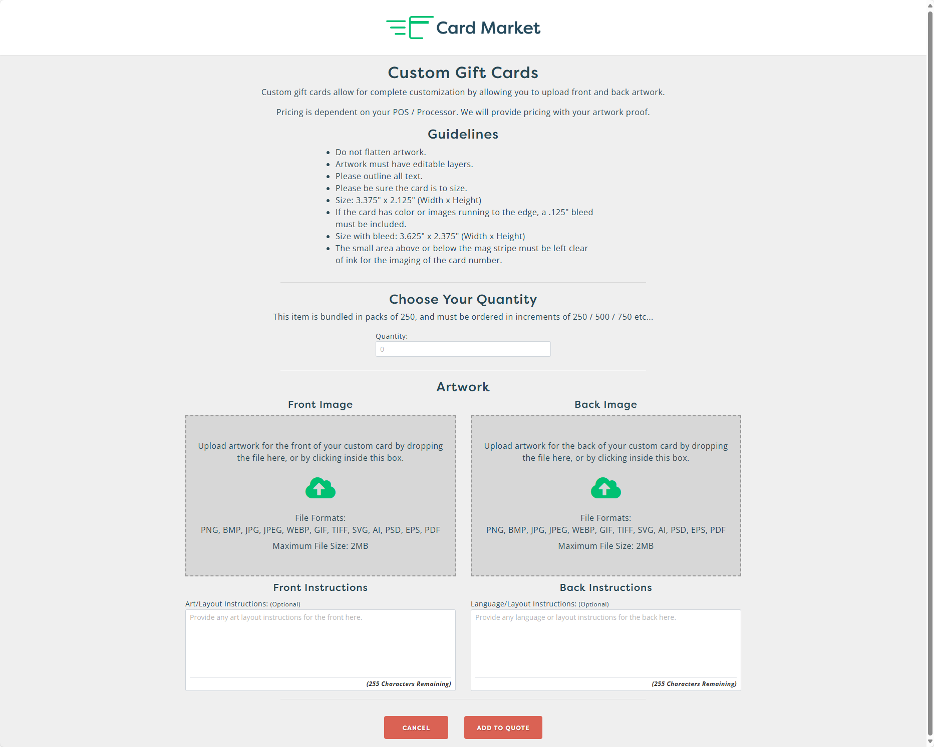 upload artwork and branding to customize cards