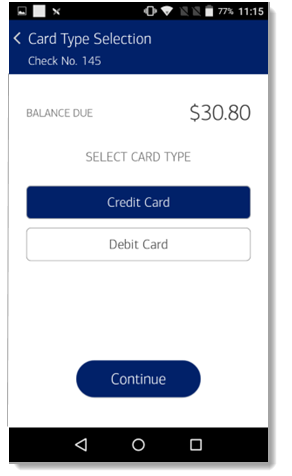 Card Type Selection screen