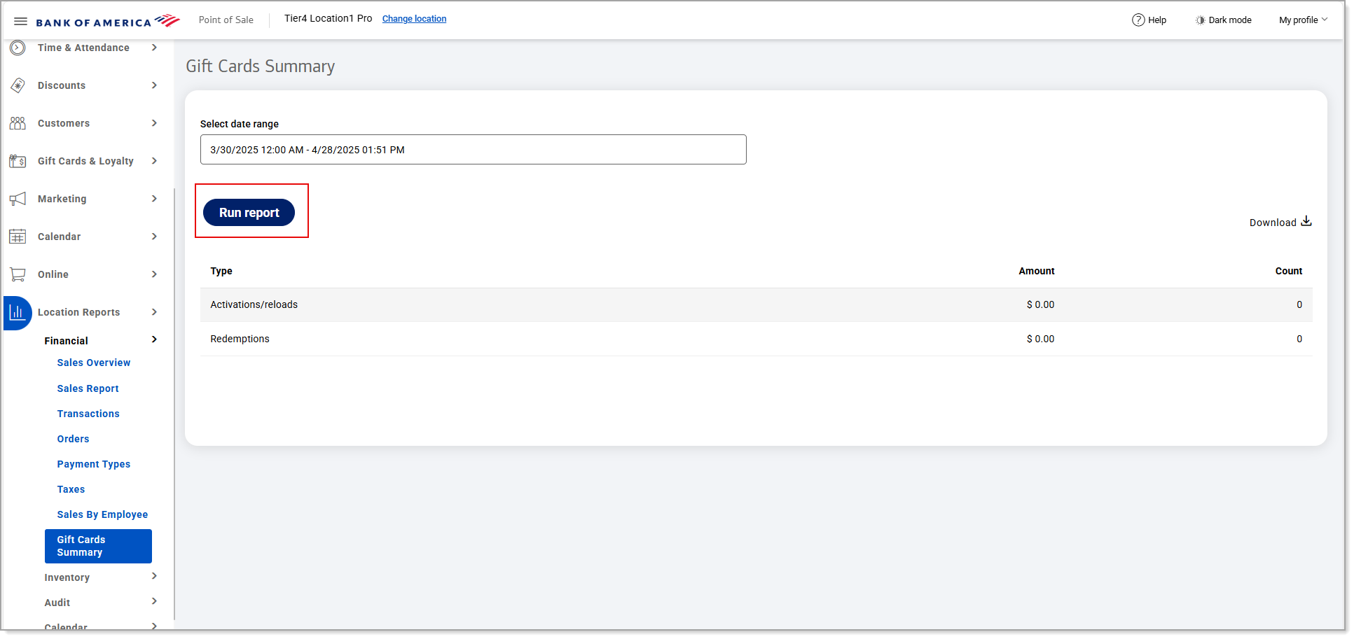 run report option