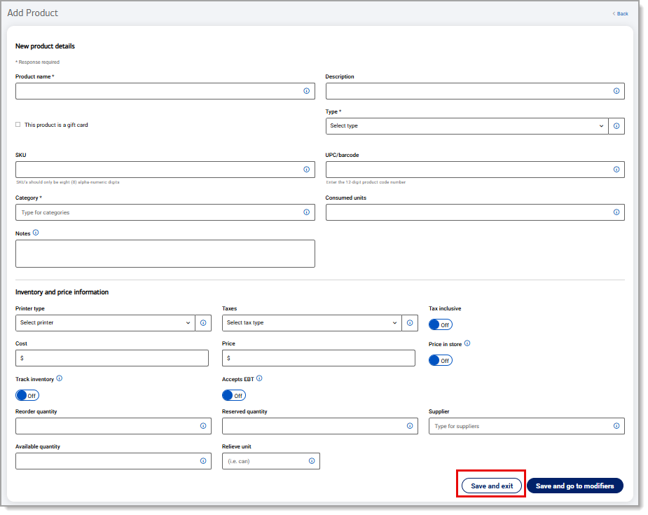 Save and exit highlighted.