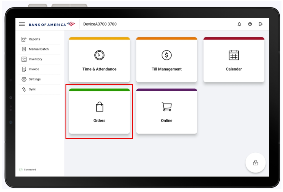 Orders highlighted on app homescreen.