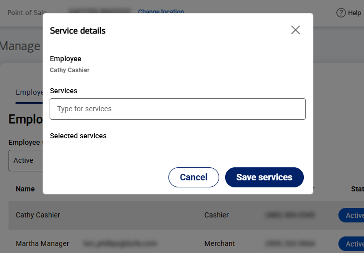 Service details window pop up.