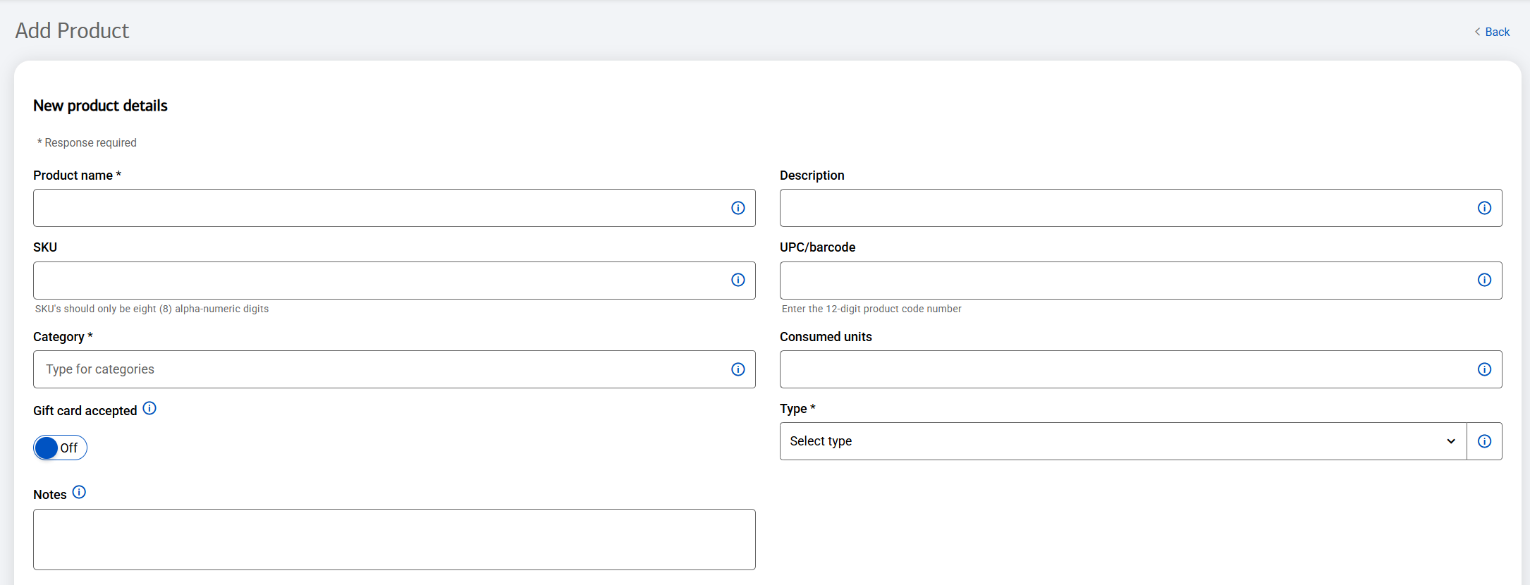 New product details screen