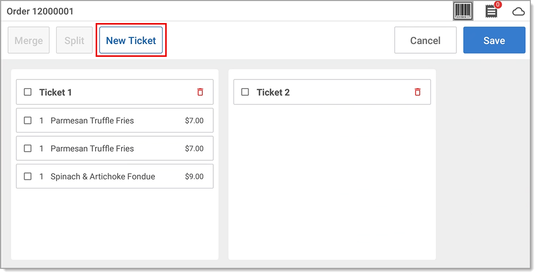 New Ticket highlighted.