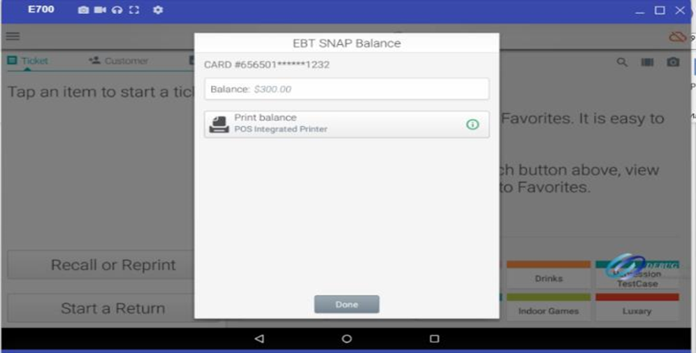 EBT SNAP Balance pop-up window