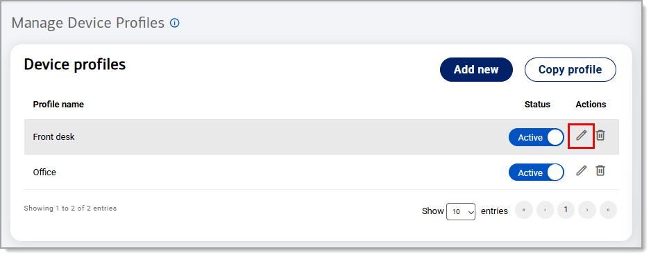 Edit icon highlighted under Manage Device Profiles