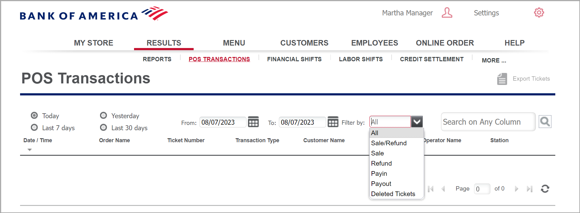 POS Transactions report date range field and filters