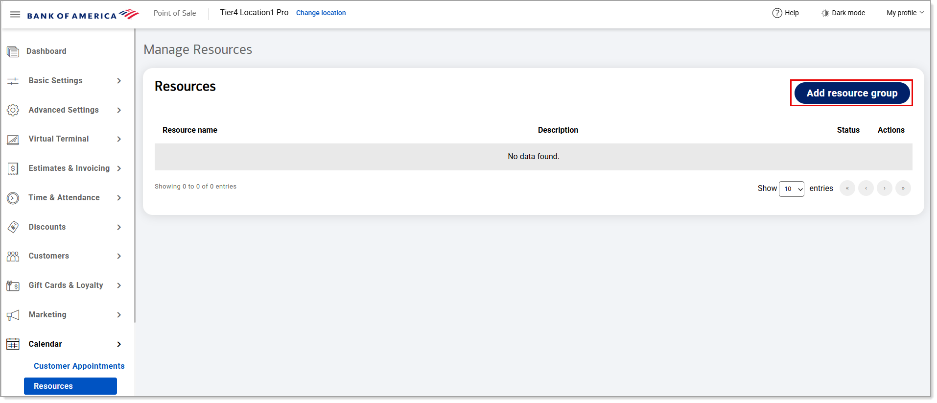 Add resource group button