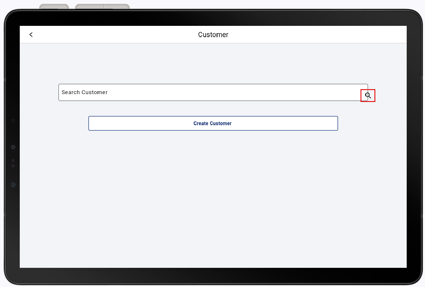 Search icon highlighted in the customer search screen.