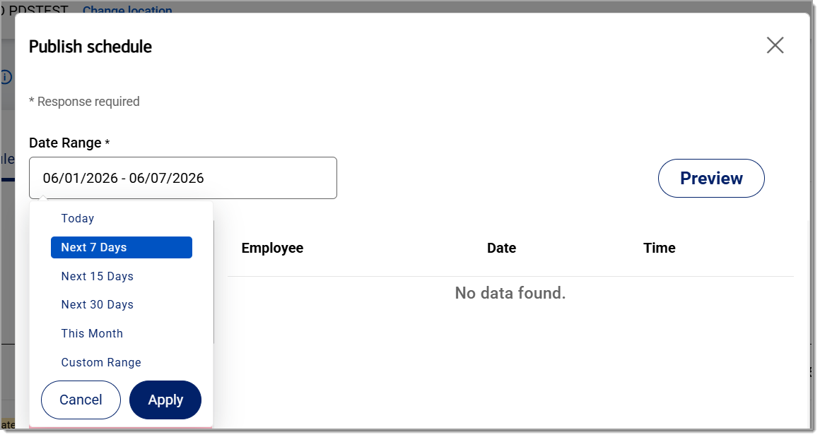 publish schedule date range picker